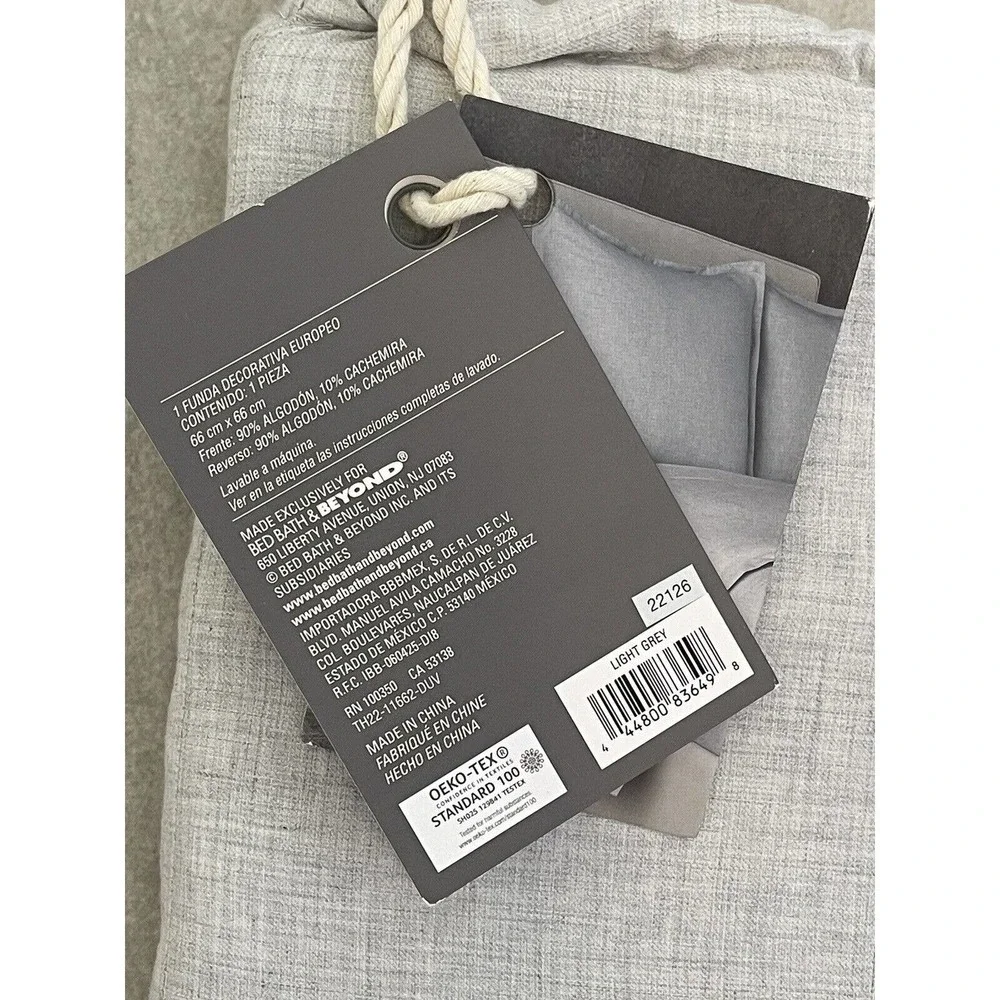 The Threadery Cotton Cashmere European Pillow Sham Light Grey 26